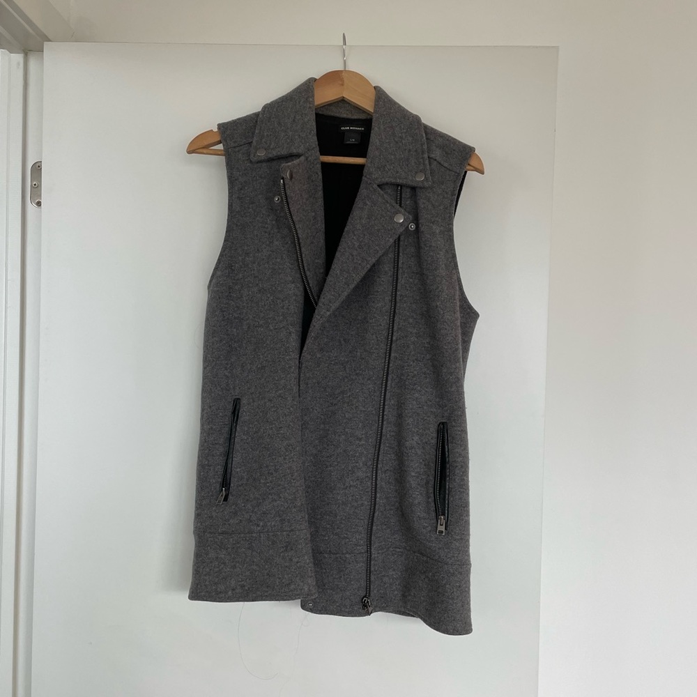 Club Monaco Moto Long Grey Wool Vest - M